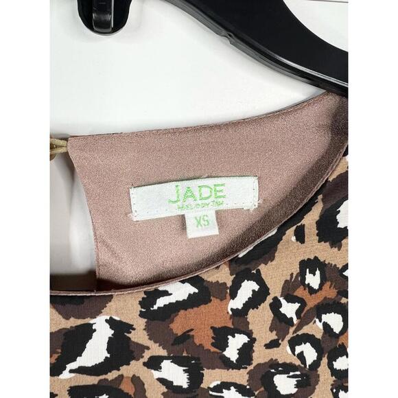 JADE Leopard Animal Print Shift Dress 3/4 Bell Sleeves Keyhole Back Size XS - Picture 10 of 13